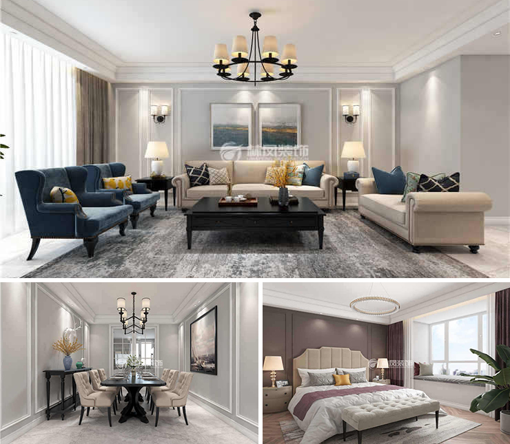 三盛颐景园146平美式风格装修效果图