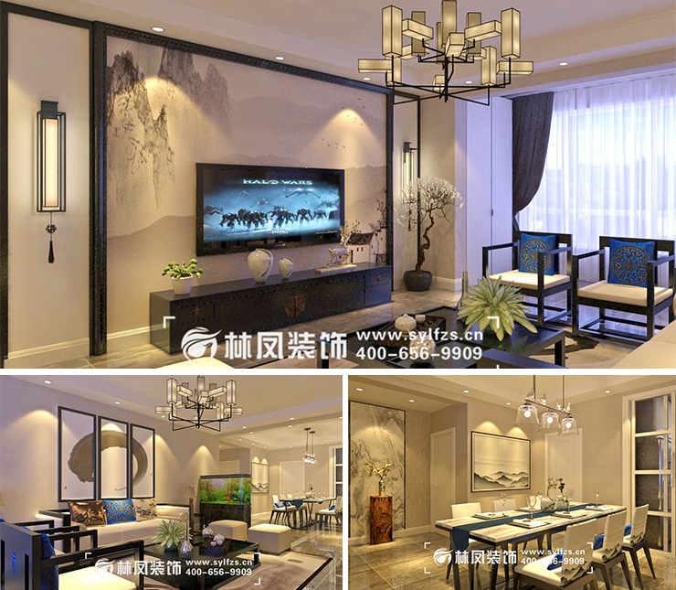 市府和鸿广场150平新中式风格装修效果图