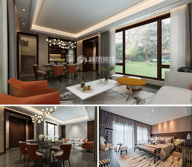 万科翡翠新都会200平新中式风格装修效果图