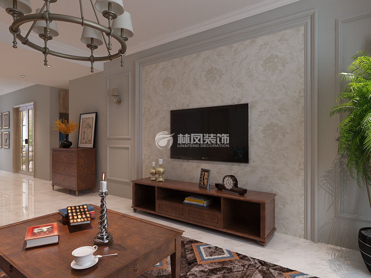 美式风格电视背景墙护墙板装修效果图